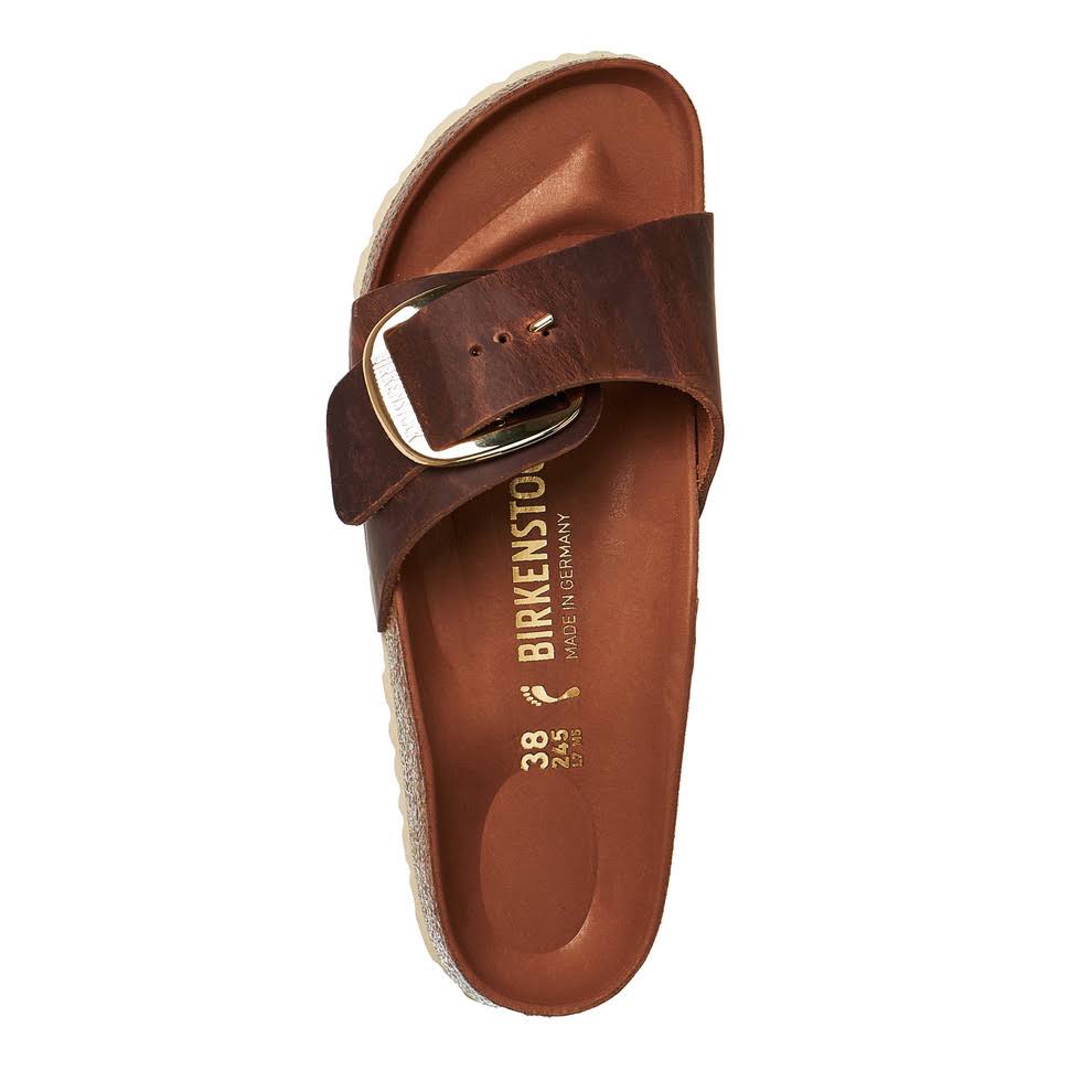 Birkenstock Women's Madrid Big Buckle Oiled Leather Double Strap Sandals - Cognac - EU 42