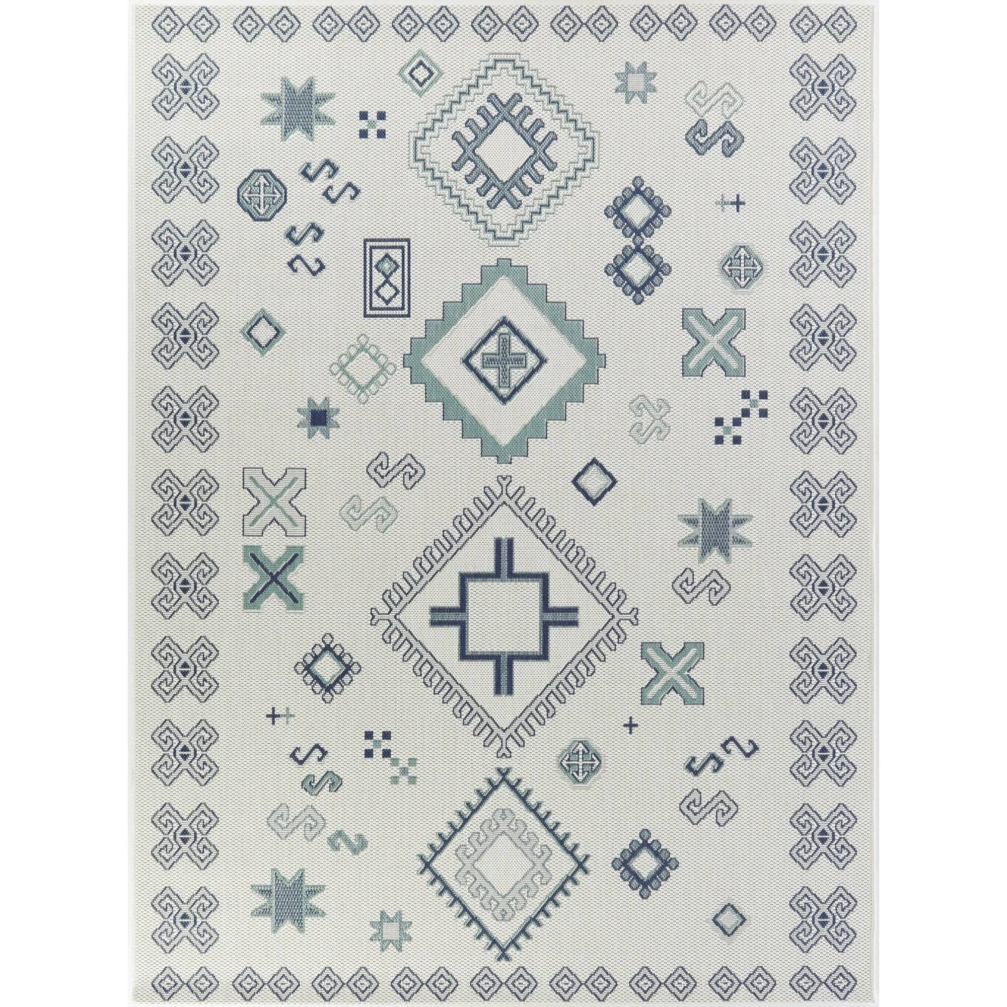 Delgado Southwestern Patio Indoor/Outdoor Area Rug - 5&3x22 x 7& - White