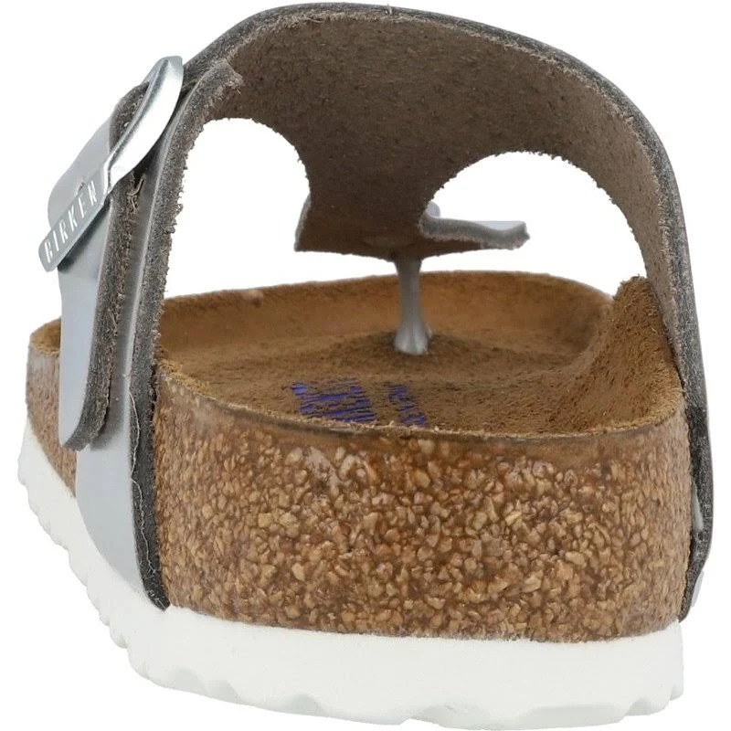 Birkenstock Gizeh Natural Leather Metallic Silver Thong Sandals