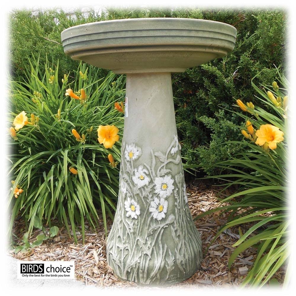 Birds Choice Burley Flowering Daisy Clay Bird Bath, Medium, Green