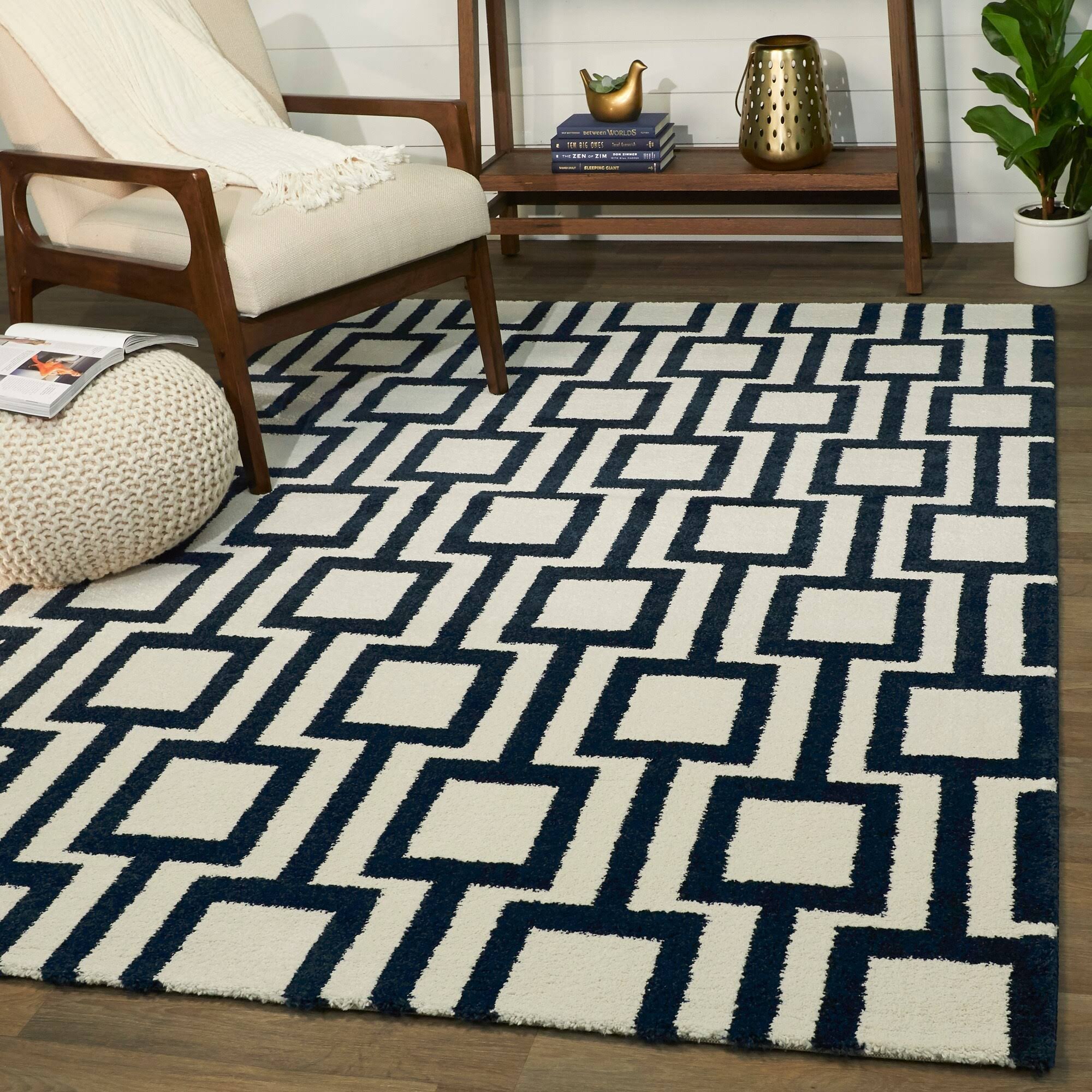 Campbell Modern Geometric Area Rug - 7&10x22 x 10& - Navy