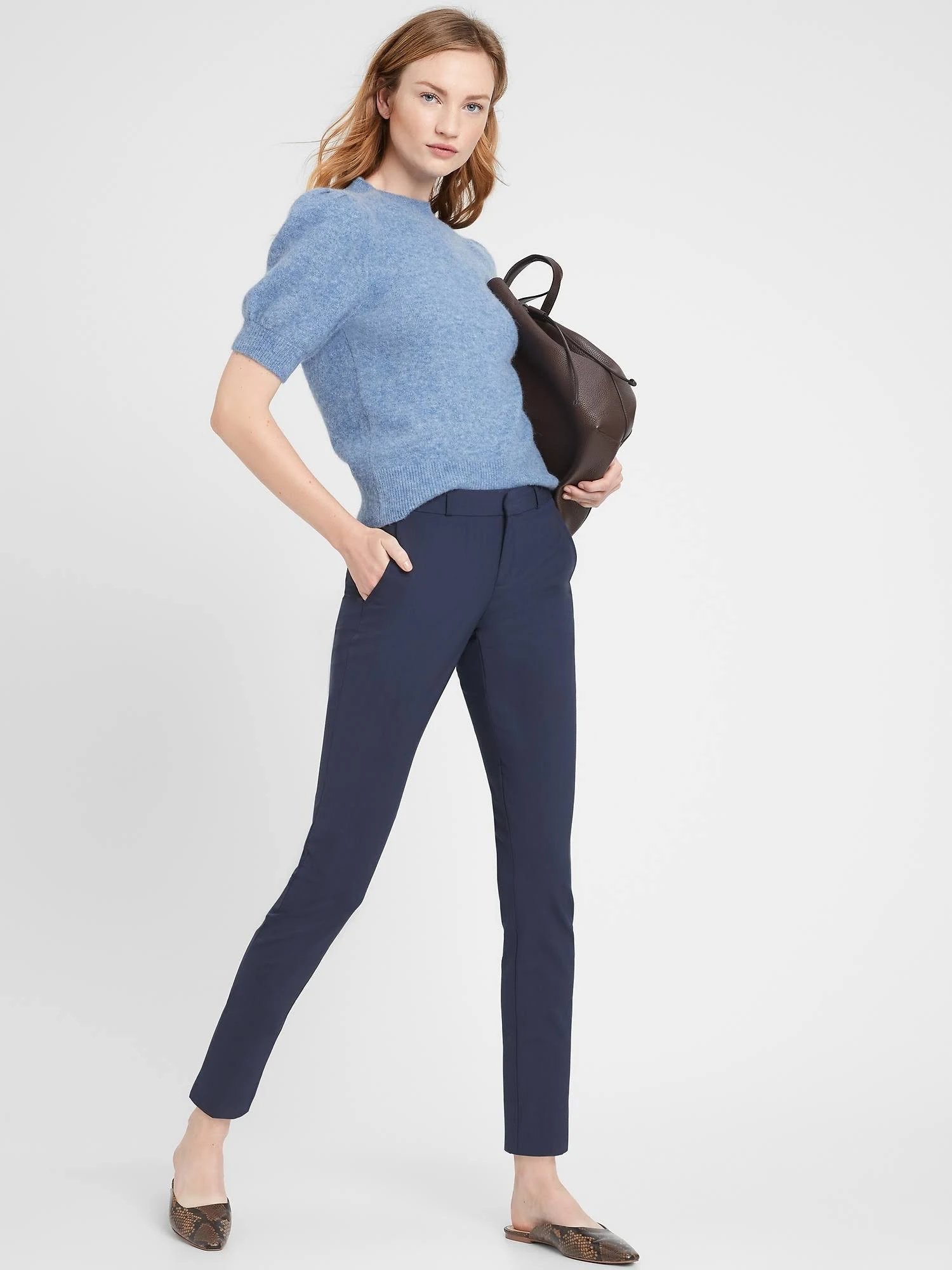 Banana Republic Women's Ryan Slim Straight-Fit Washable Italian Wool-Blend Pant Navy Size 10 Regular