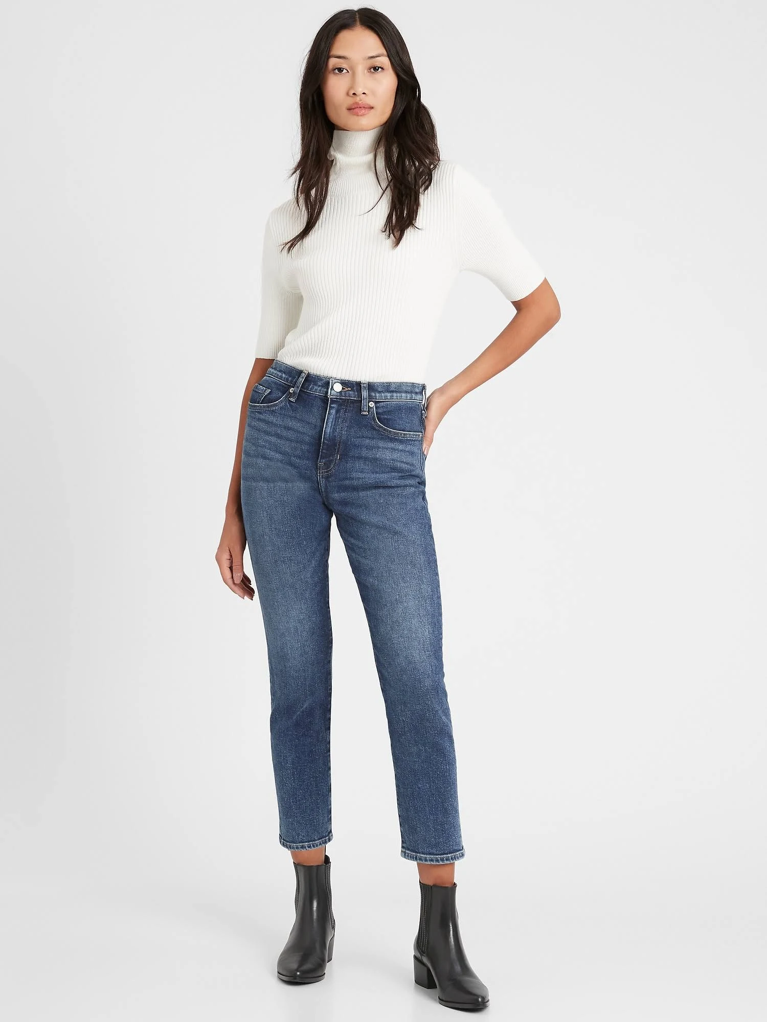 Banana Republic Women's High-Rise Straight-Fit Ankle Jean Medium Wash Size 24 Regular