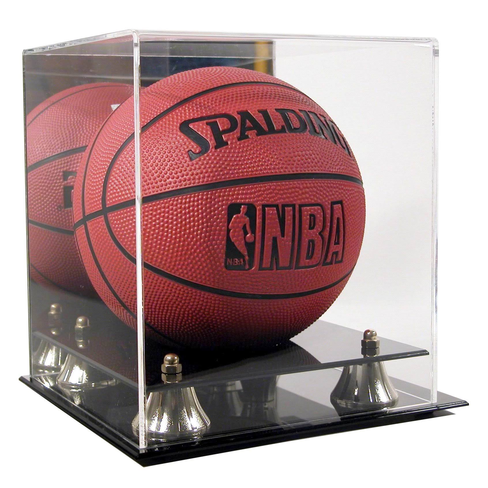 SAFTGARD Supplies Deluxe Acrylic Mini Basketball Display Case w/Mirror Back & Gold Risers