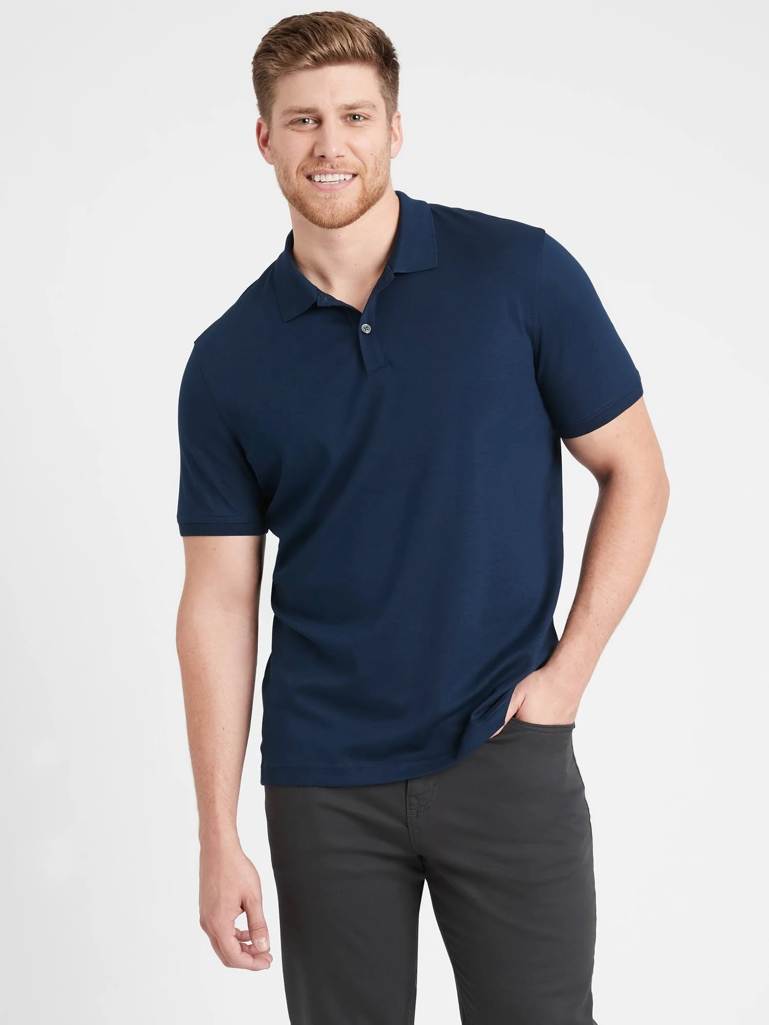 Banana Republic Men's Luxury-Touch Polo Shirt Navy Blue Tall Size M