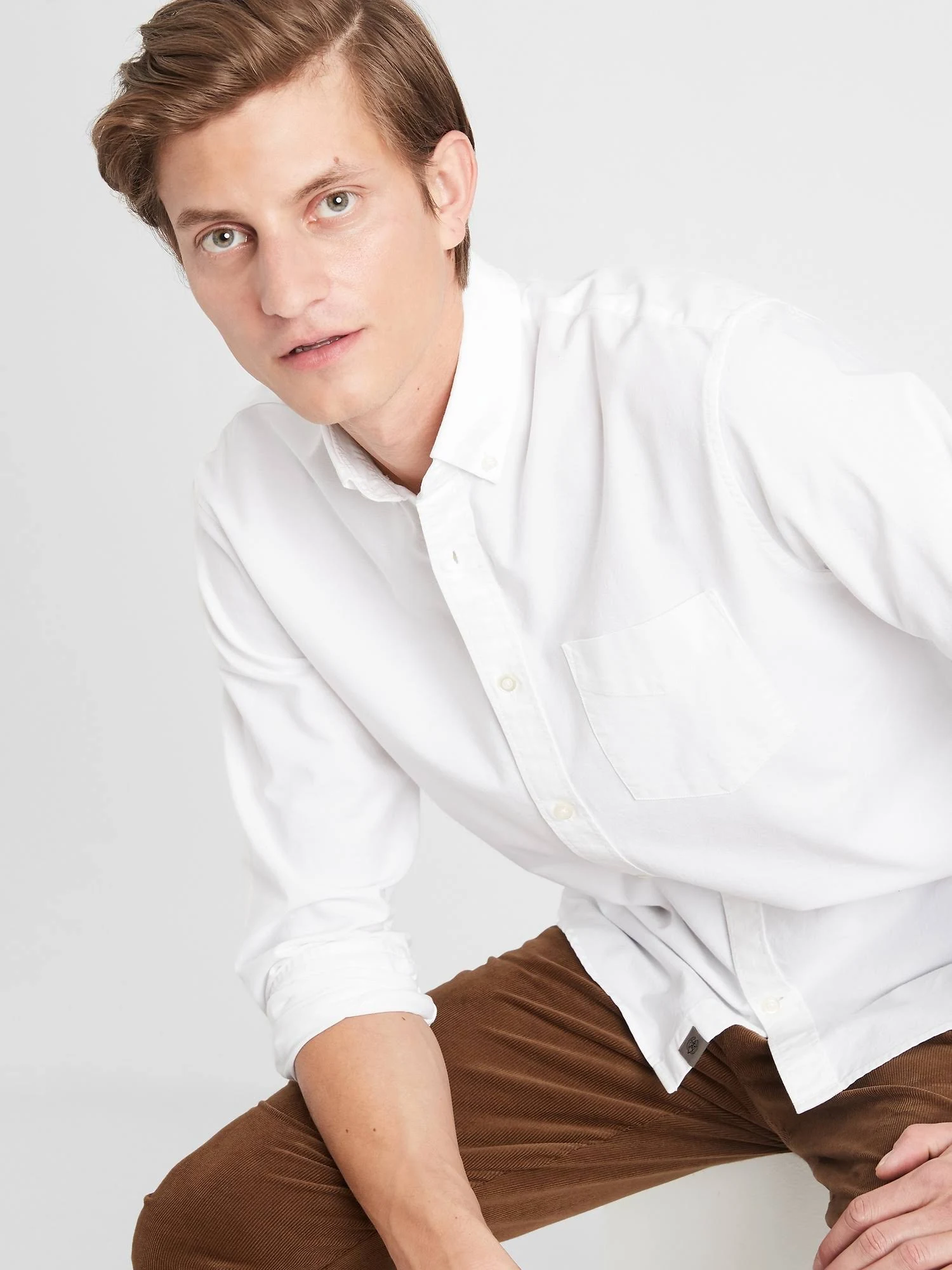 Banana Republic Men's Untucked Standard-Fit Cotton Oxford Shirt Optic White Size XXL