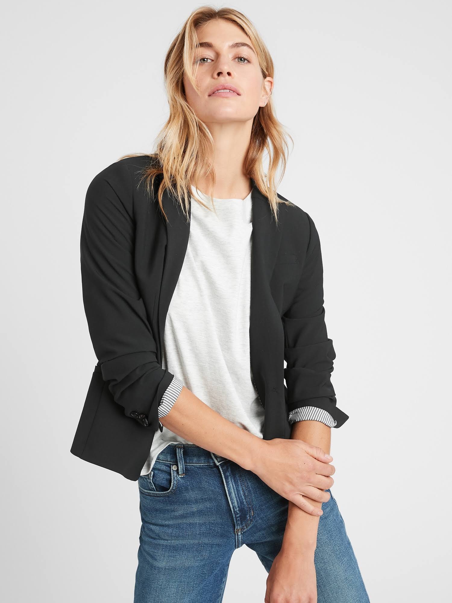 Banana Republic Women's Classic-Fit Washable Italian Wool-Blend Blazer Black Size 4