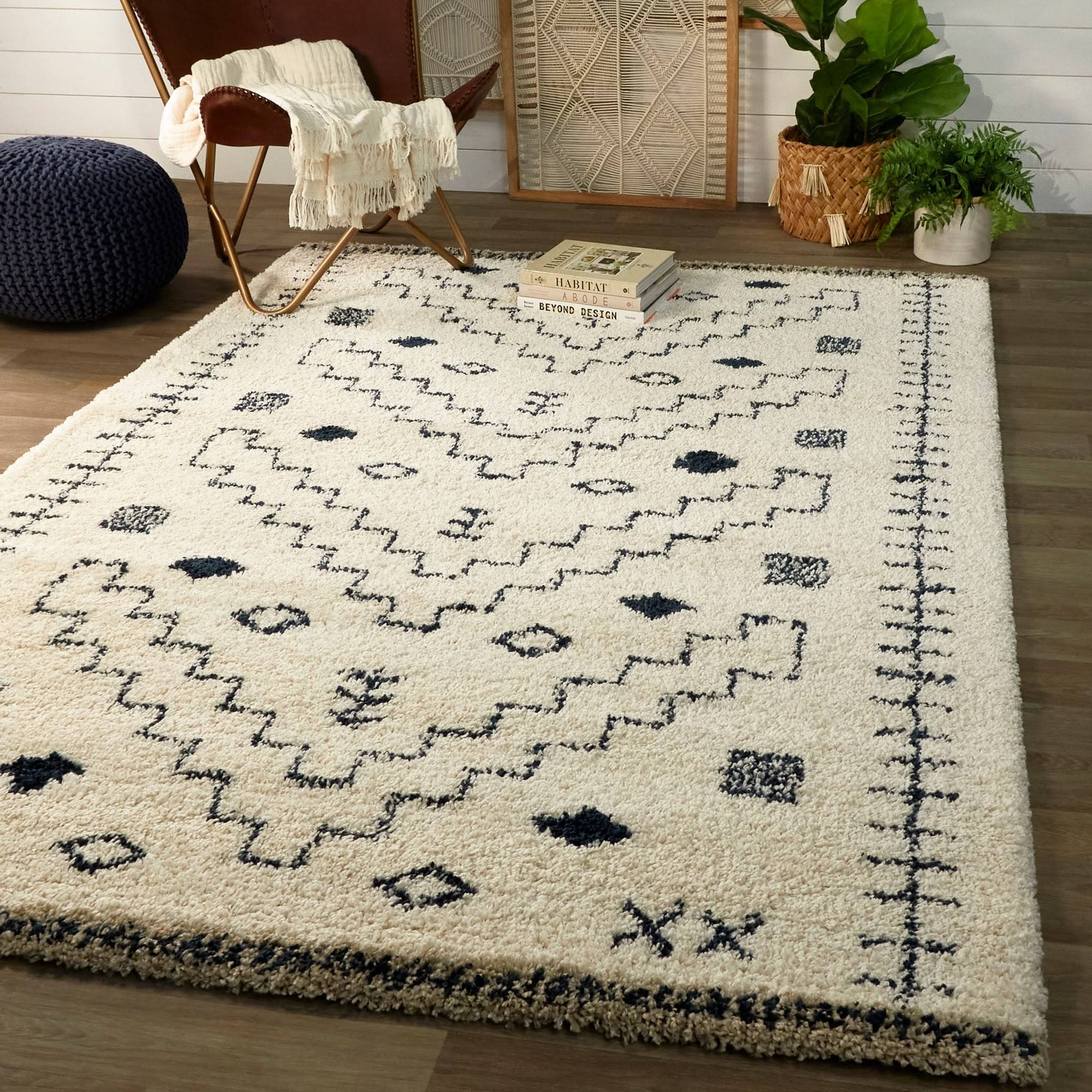 Dawa Tribal Shag Area Rug - 5&3x22 x 7& - White