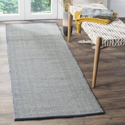 Cayman Geometric Handwoven Flatweave Cotton Ivory/Navy Area Rug Highland Dunes Rug Size: Runner 2&3x22 x 6&