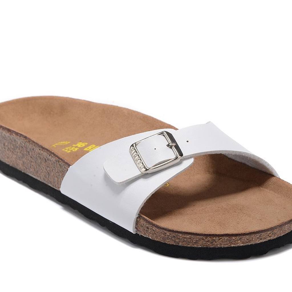 Birkenstock Adult Madrid Big Buckle White Birko-Flor Patent Slides
