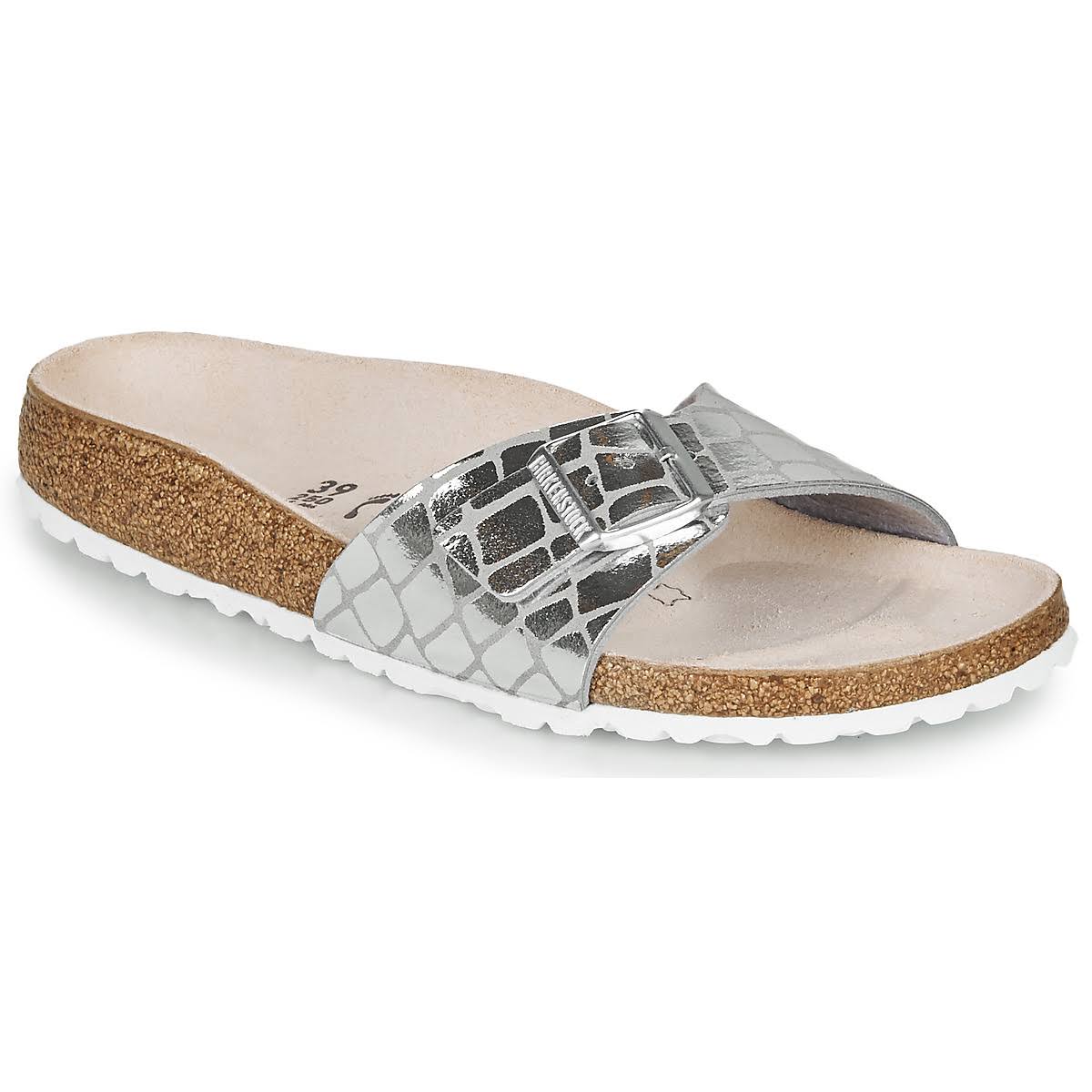 Birkenstock Madrid Gator Gleam Silver Microfiber Adult Slides Sandals