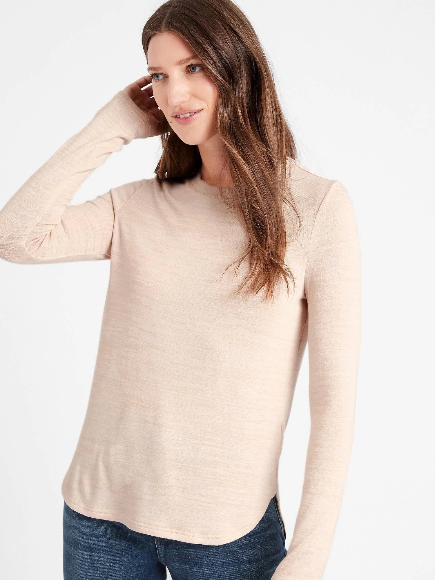 Banana Republic Women's Luxespun Long-Sleeve T-Shirt Almond Amaretto Beige Size XL