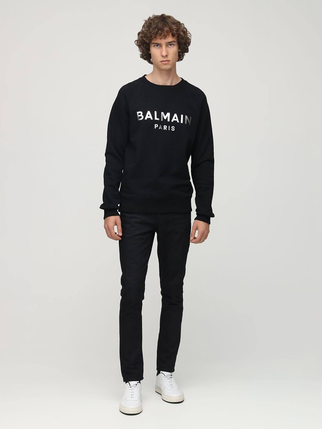 Balmain Sweatshirt with Metallic Logo Xs Black,Silver Cotton
