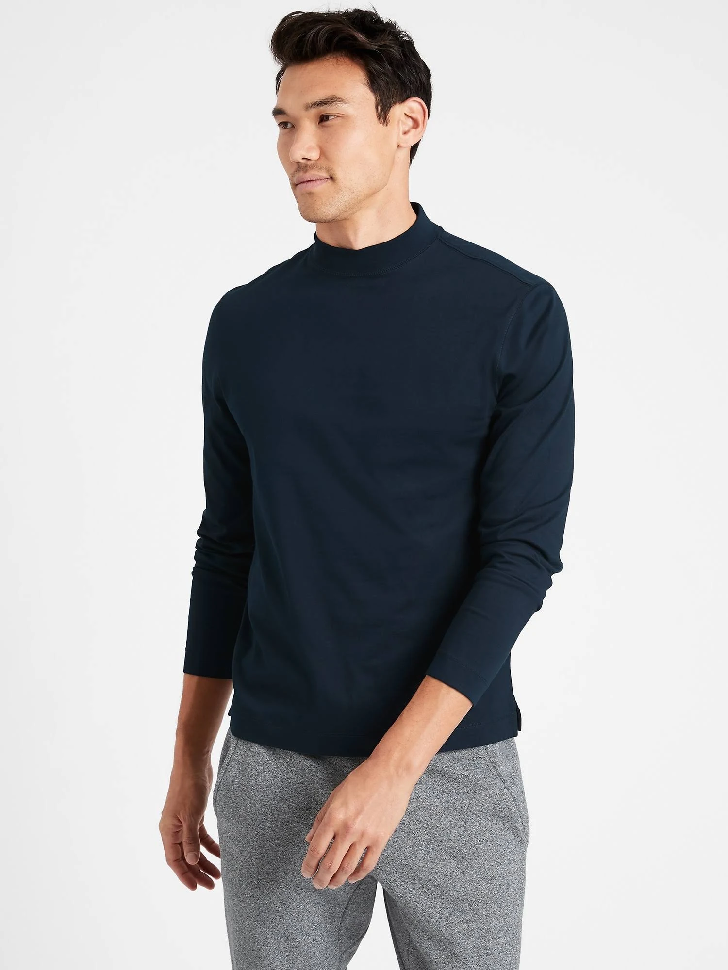 Banana Republic Men's Authentic Supima Mock-Neck T-Shirt Navy Tall Size XXL