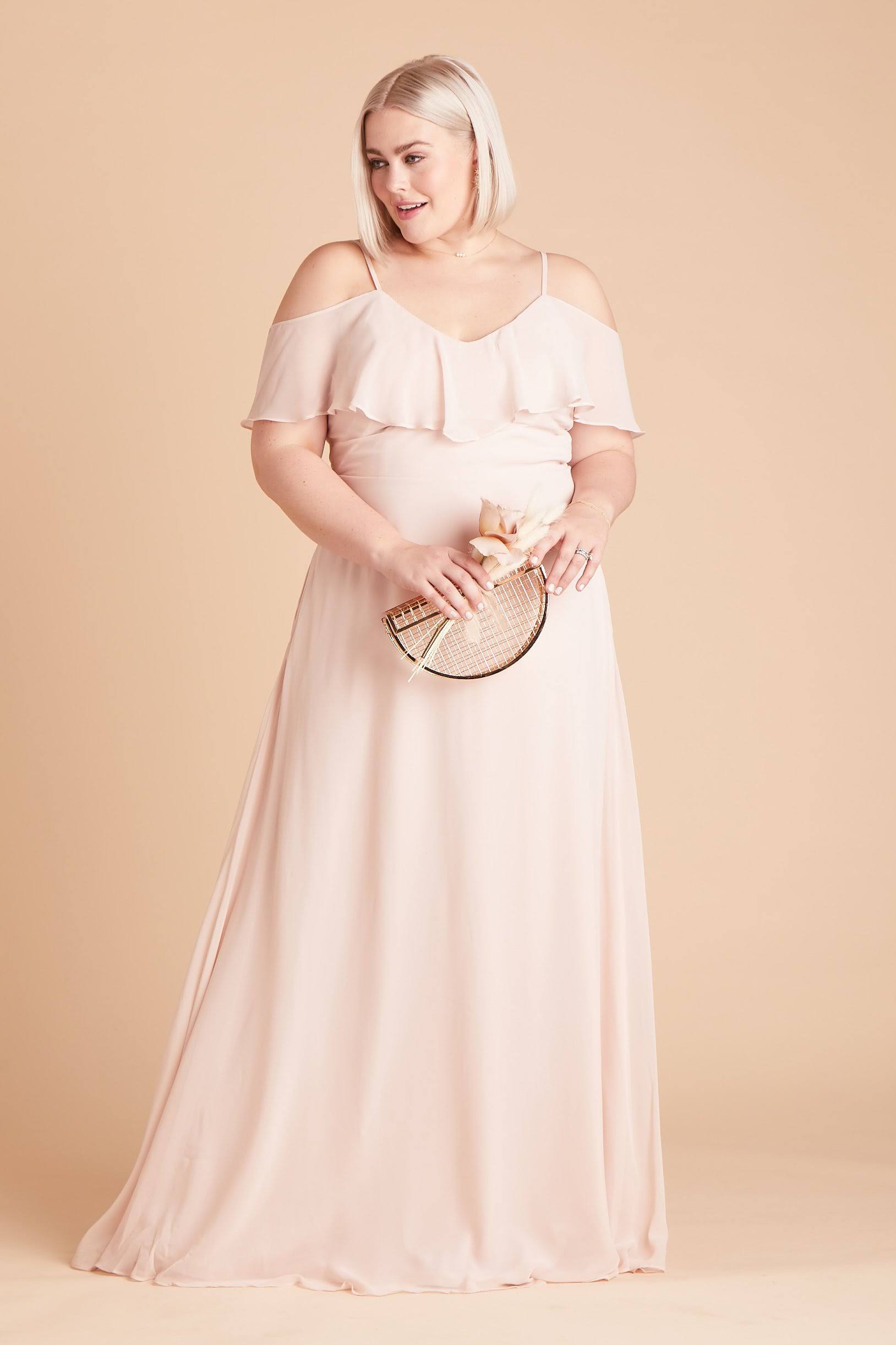 Birdy Grey Jane Plus Size Convertible Chiffon Bridesmaid Dress in Pale Blush 3X / Pale Blush / No Slit