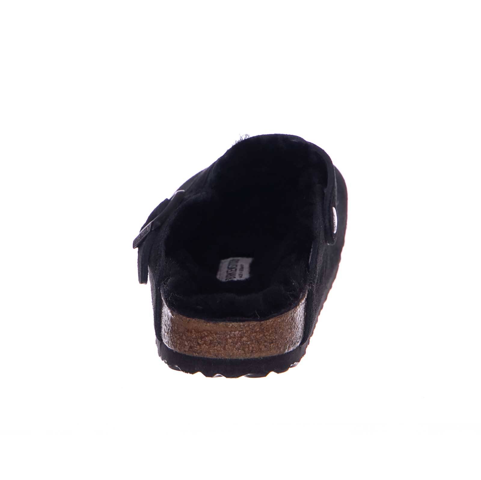 Birkenstock Boston Suede Leather Black Shearling Clogs