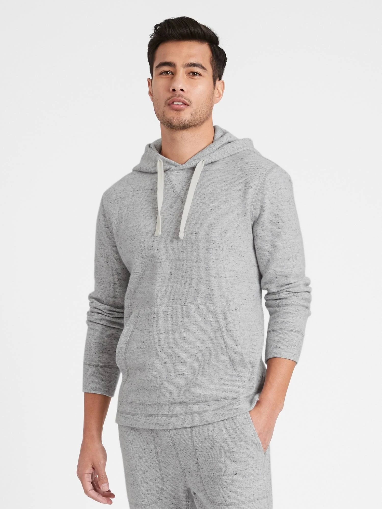 Banana Republic Men's Brushed Waffle-Knit Hoodie Light Gray Size Xs