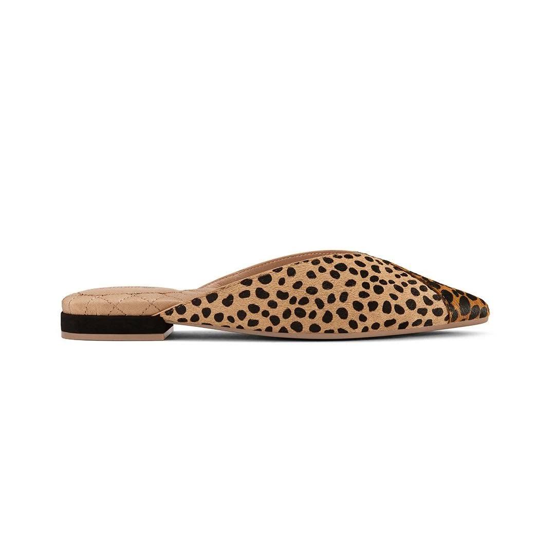 Birdies The Swan - Mini Cheetah Print Slides, Size 6, Calf Hair