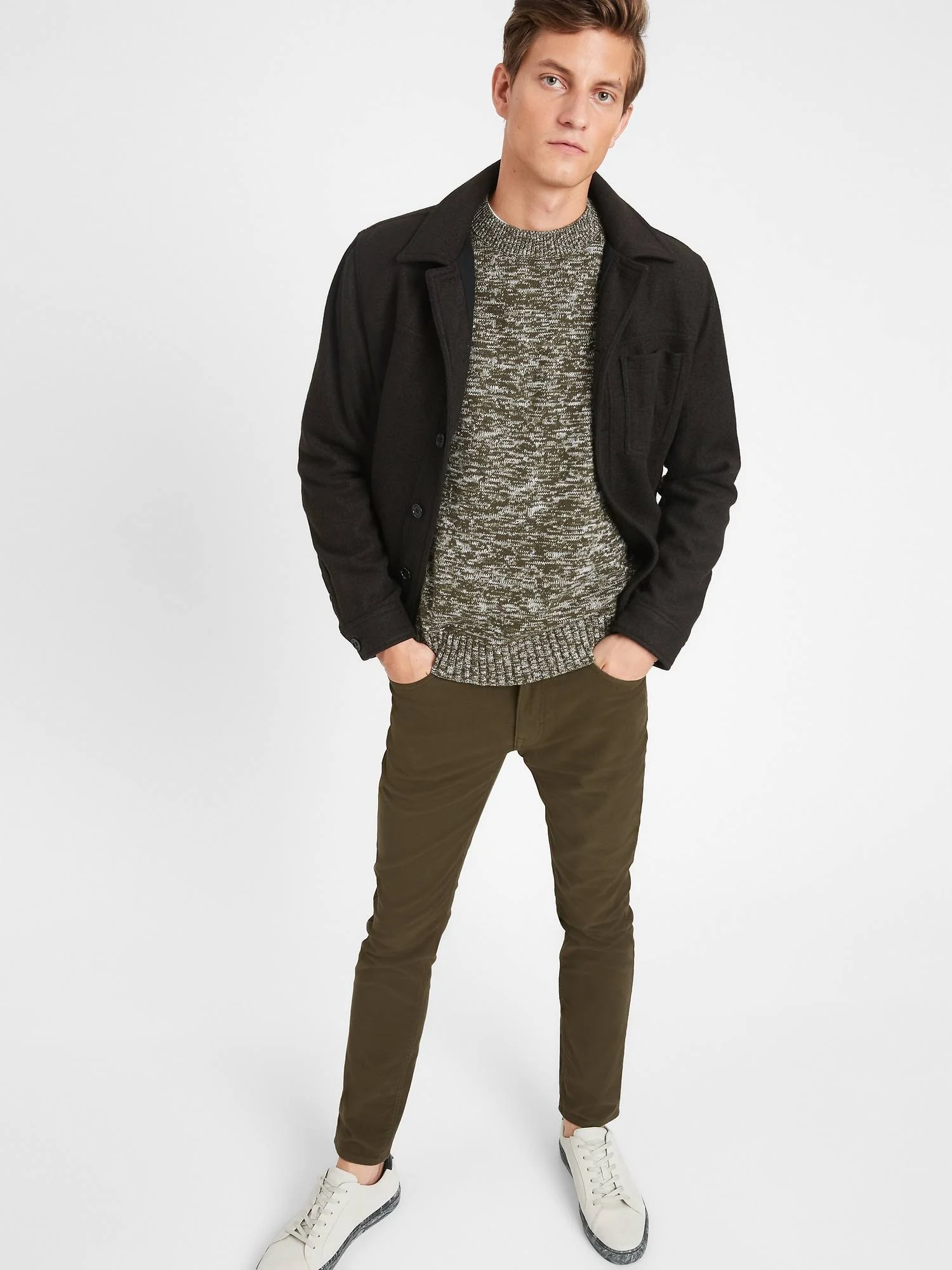 Banana Republic Men's Skinny Cozy Brushed Traveler Pant Surplus Olive Green Size 31W 34L