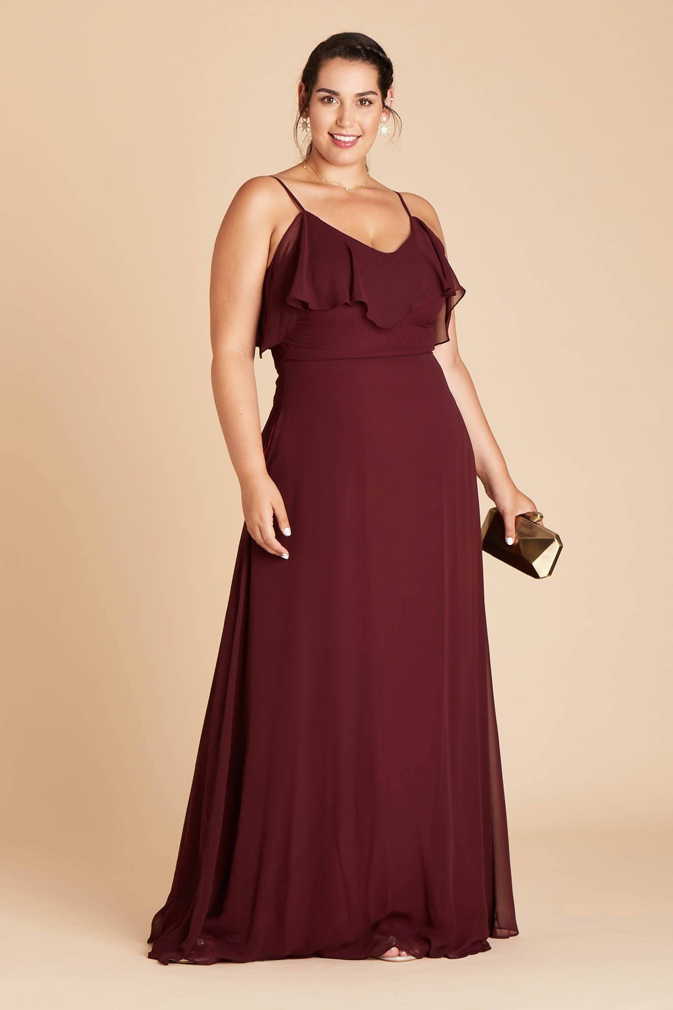 Birdy Grey Jane Plus Size Convertible Chiffon Bridesmaid Dress in Cabernet 2x / Cabernet / No Slit