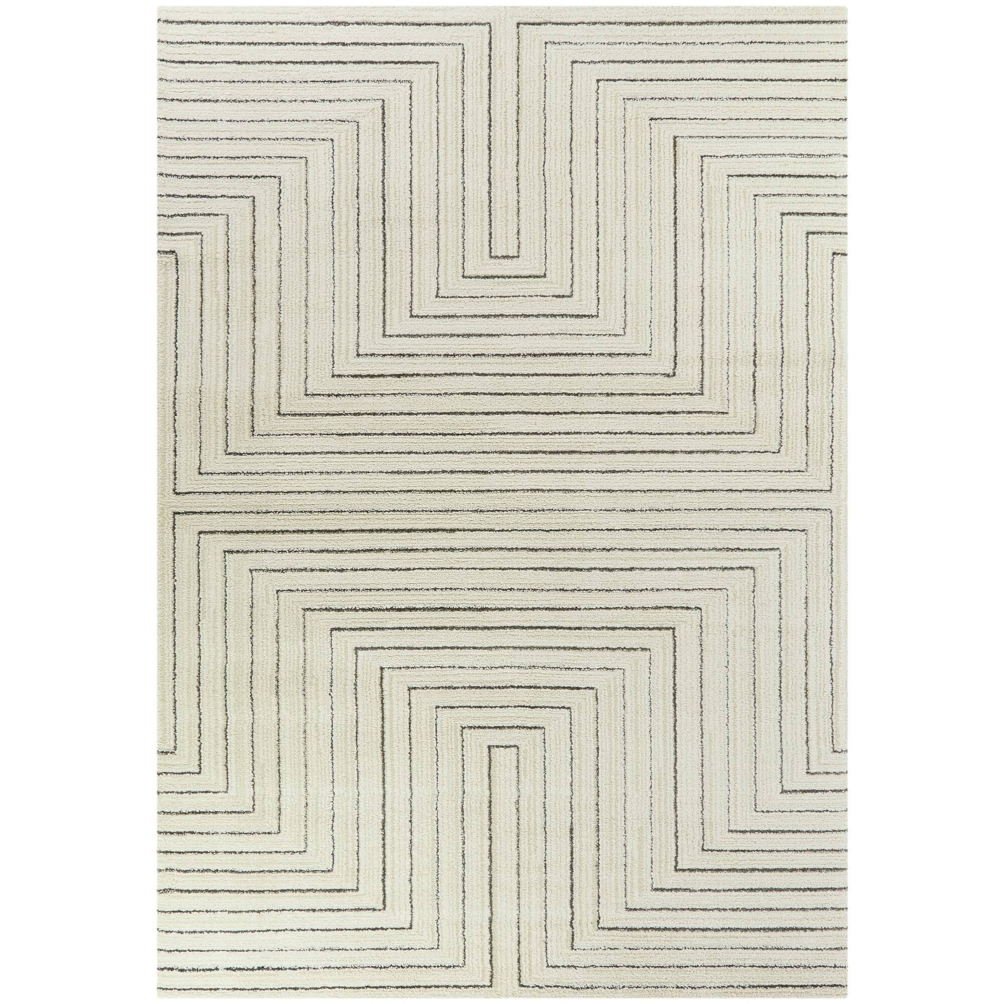 Carmody Modern Art Deco Stripe Area Rug - 2&7x22 x 7& Runner - Cream