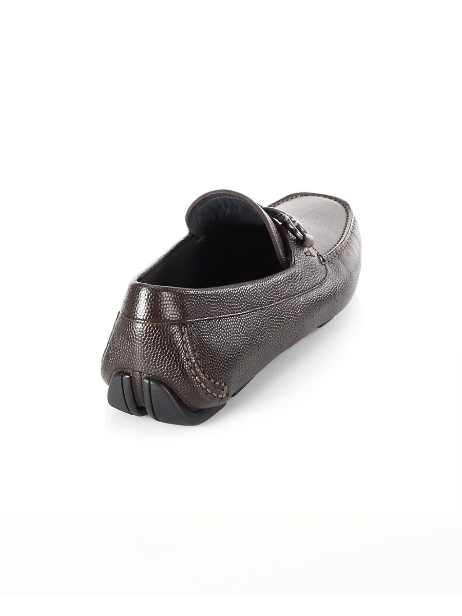 Salvatore Ferragamo Men's Parigi Double Gancini Bit Pebbled Leather Loafers - 13 / Chocolate Brown