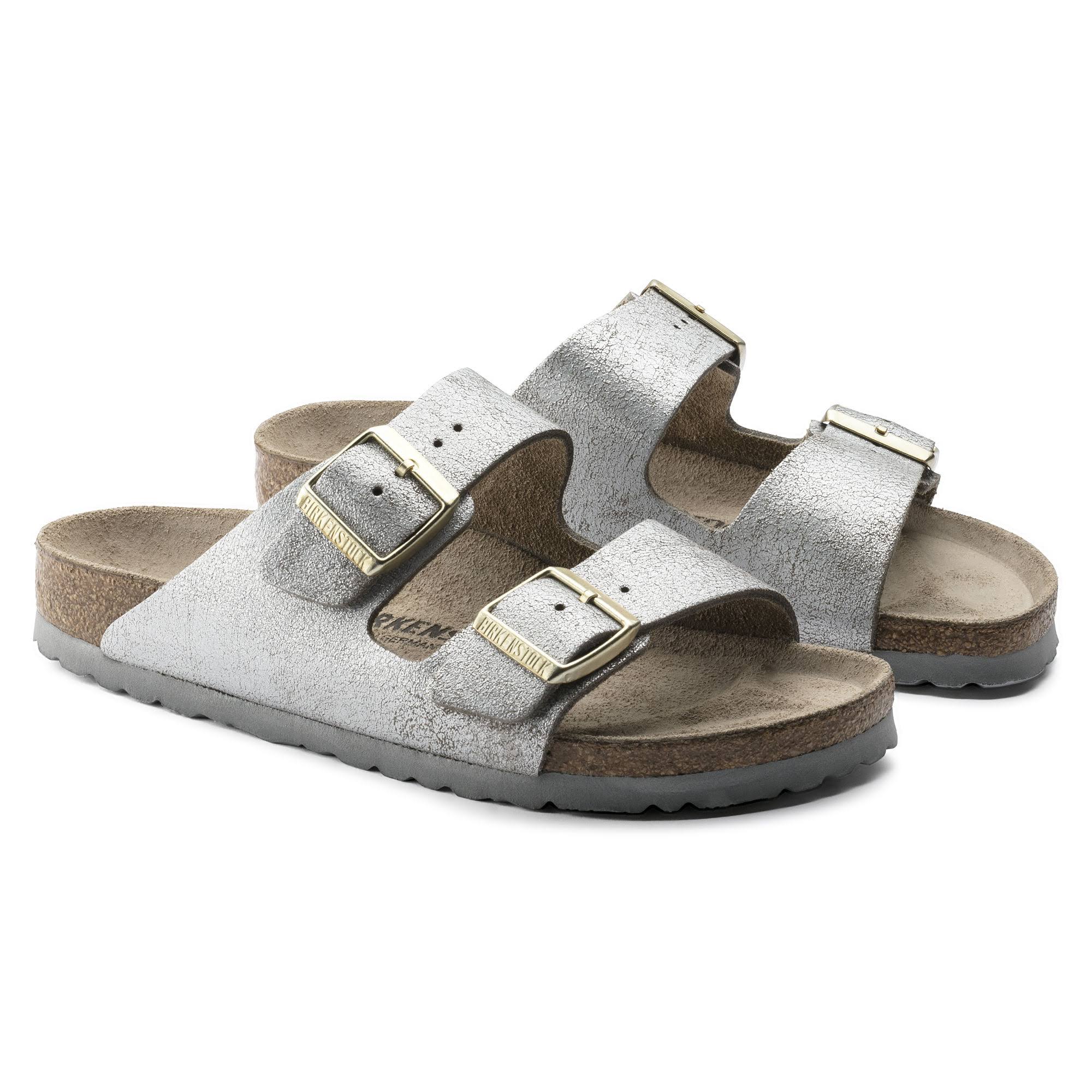 Birkenstock Arizona Suede Leather Washed Metallic Blue Silver Size 6