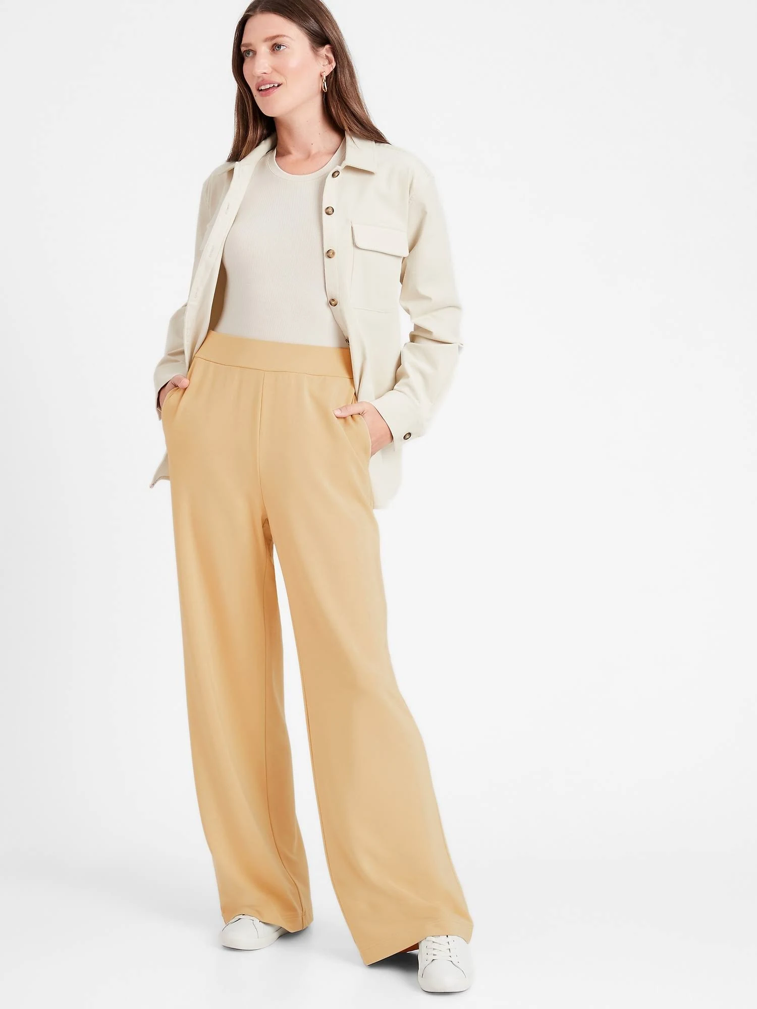 Banana Republic Women's Baby Terry Wide-Leg Lounge Pant Baja Sand Size L