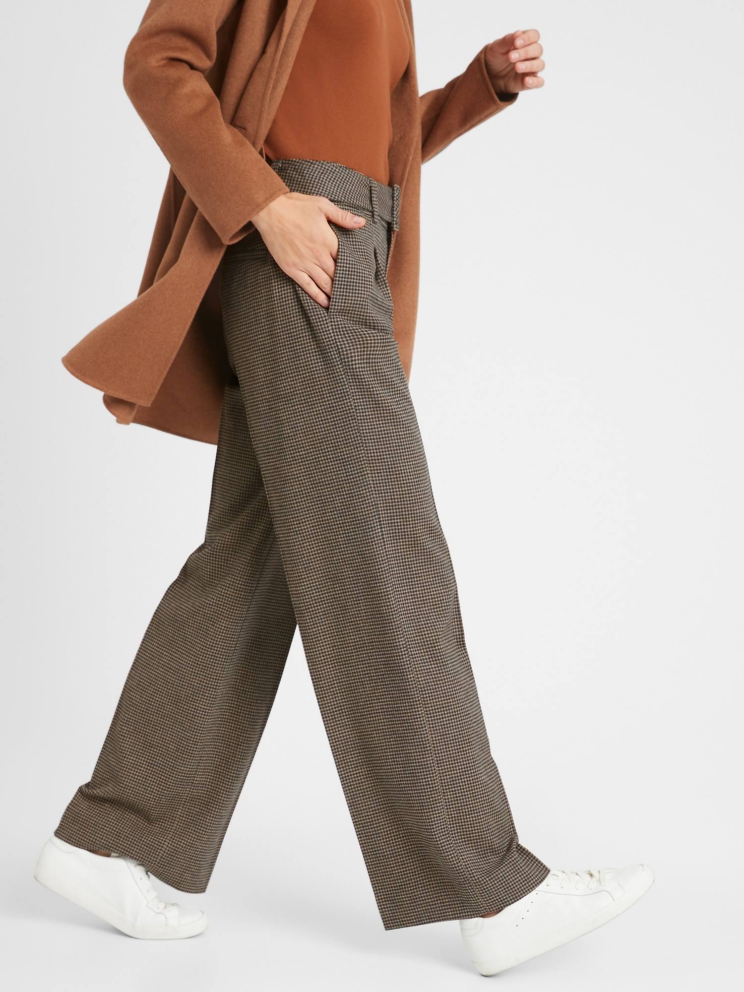 Banana Republic Women's High-Rise Slim Wide-Leg Flannel Pant Plaid Size 2 Regular