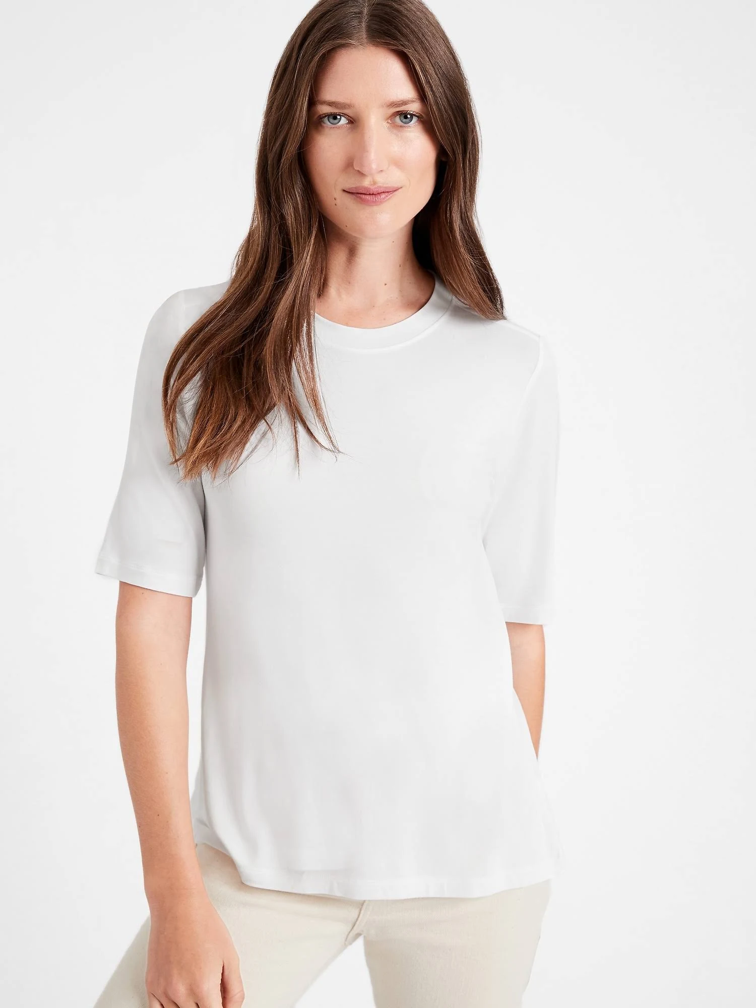 Banana Republic Women's Threadsoft Elbow-Sleeve T-Shirt White Size XXL