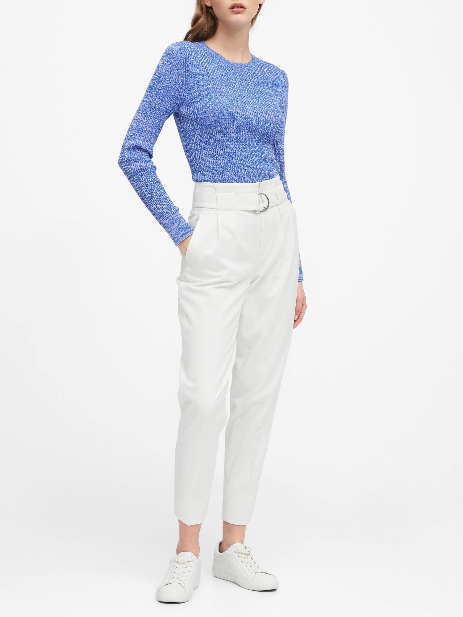 Banana Republic Women's Stretch Cotton Crew-Neck Sweater Dark Blue Heather Size XS
