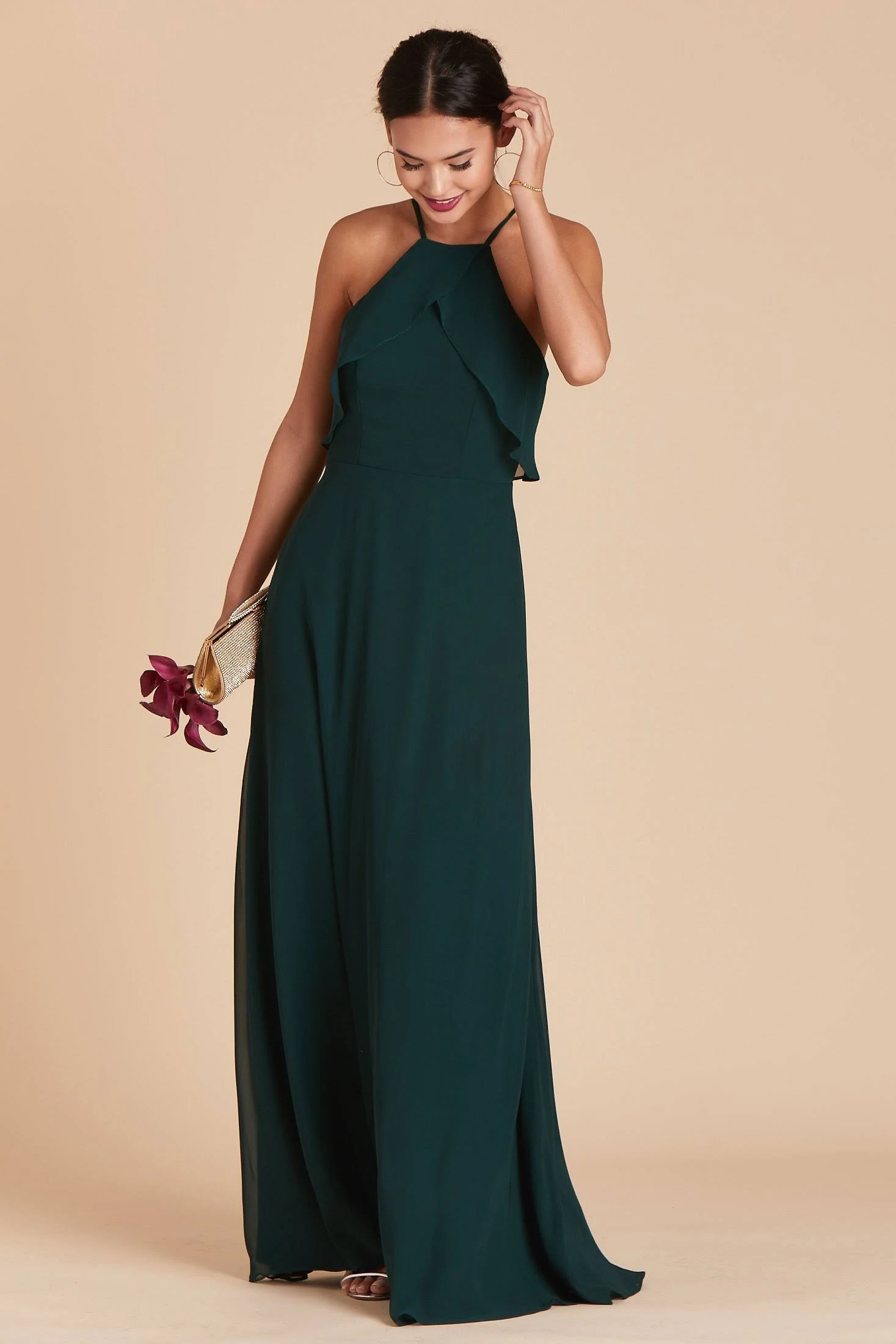 Birdy Grey Jules Chiffon Bridesmaid Dress in Emerald M / Emerald