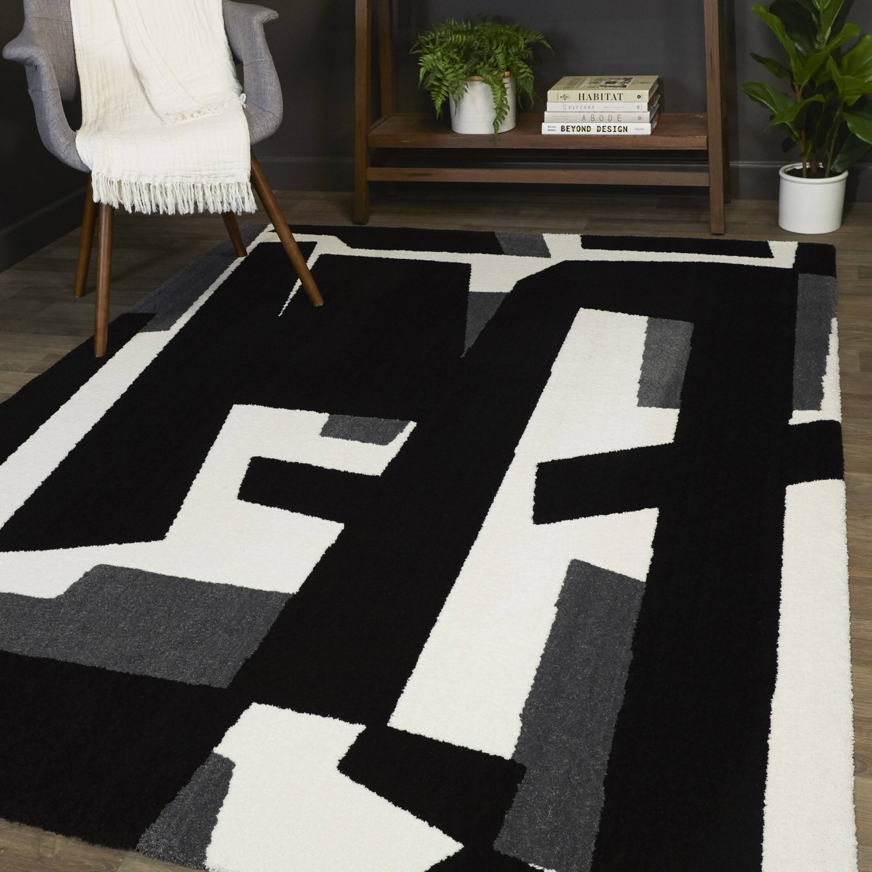 Nadim Modern Abstract Area Rug - 7&10x22 x 10& - Black