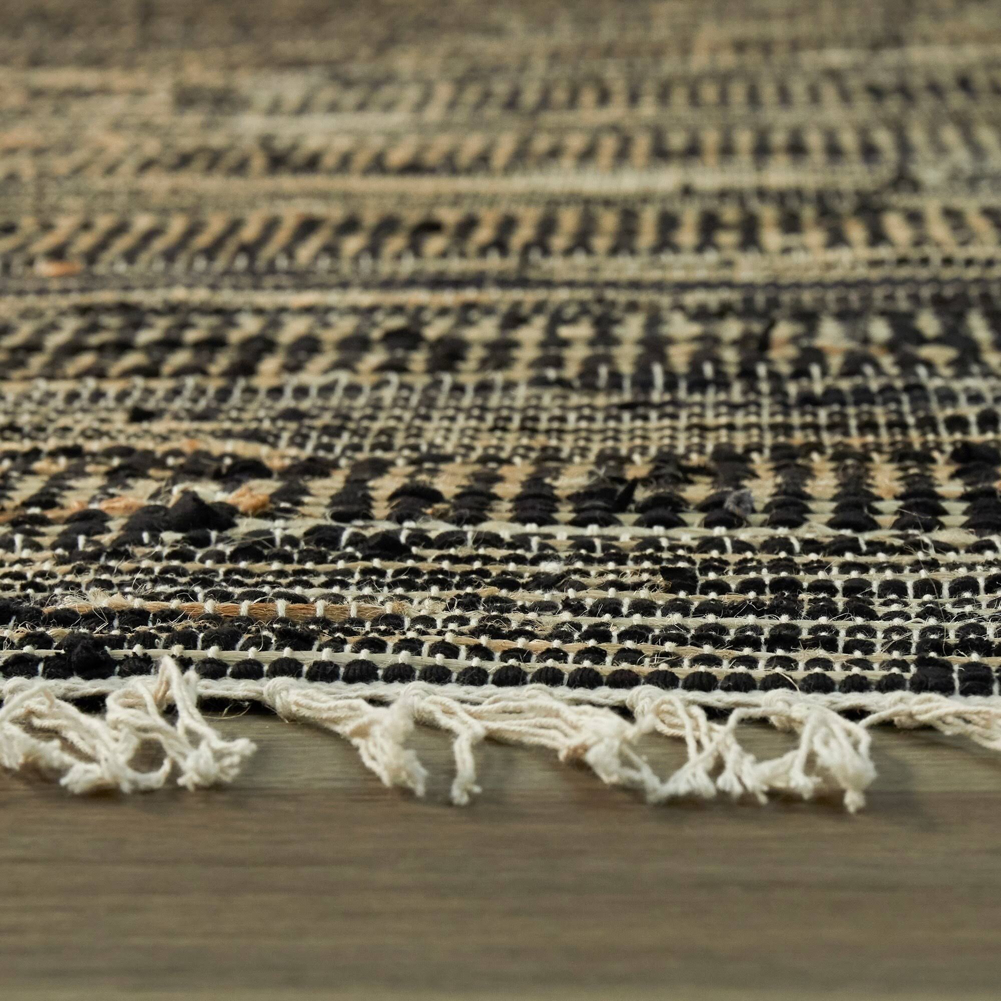 Papilio Hunter Sisal Flatweave Natural Fiber Jute Area Rug - 5&3x22 x 6&7x22 - Black