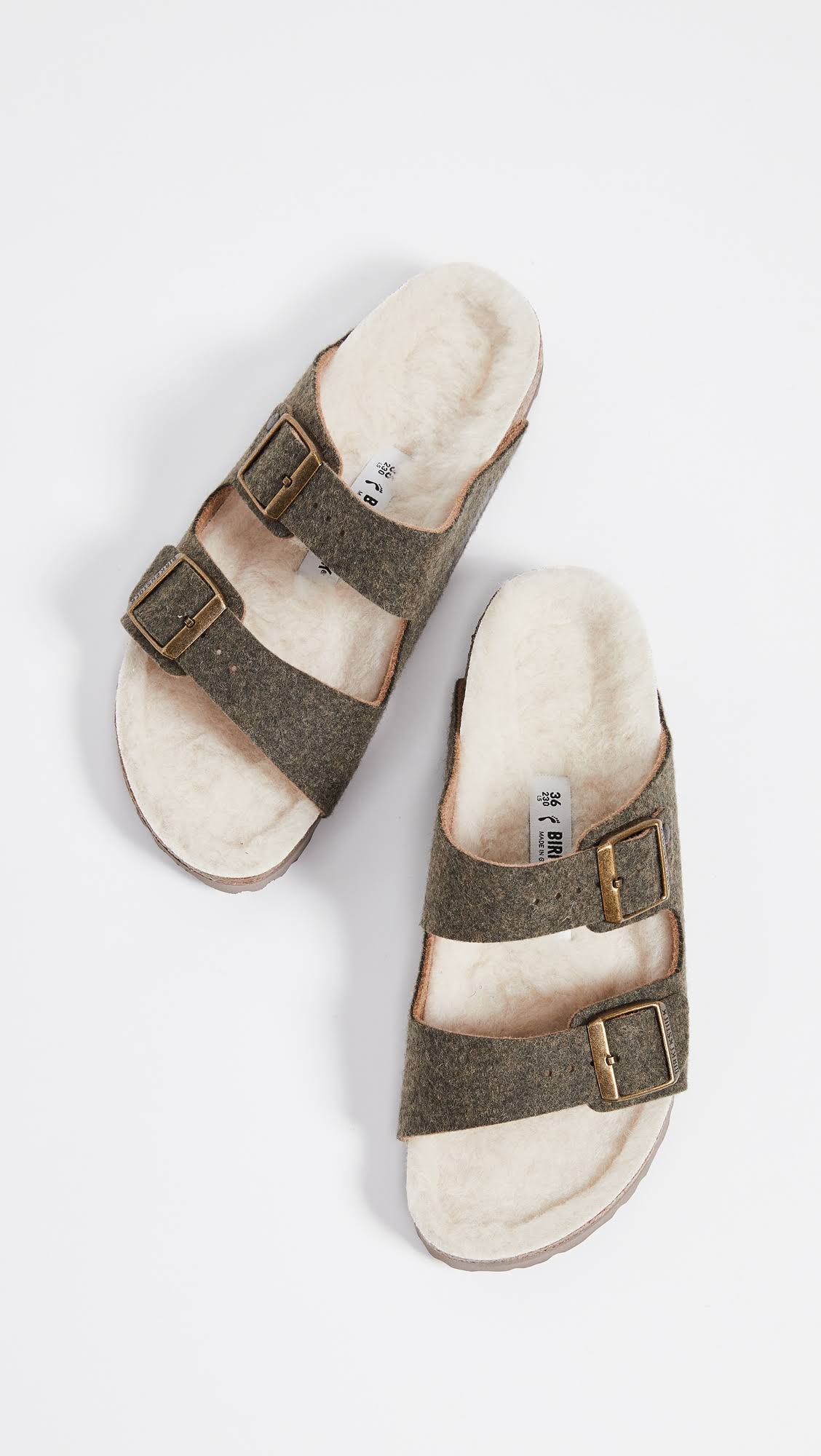 Birkenstock Women's Arizona Happy Lamb Sandals, Khaki, 6-6.5