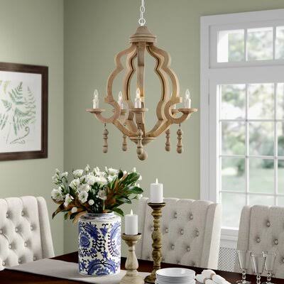 5 - Light Candle Style Empire Chandelier with Wrought Iron Accents