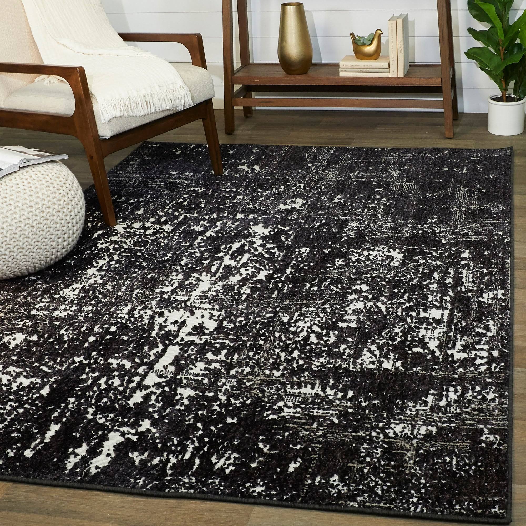 Leon Abstract Area Rug - 2&7x22 x 7& Runner - Black