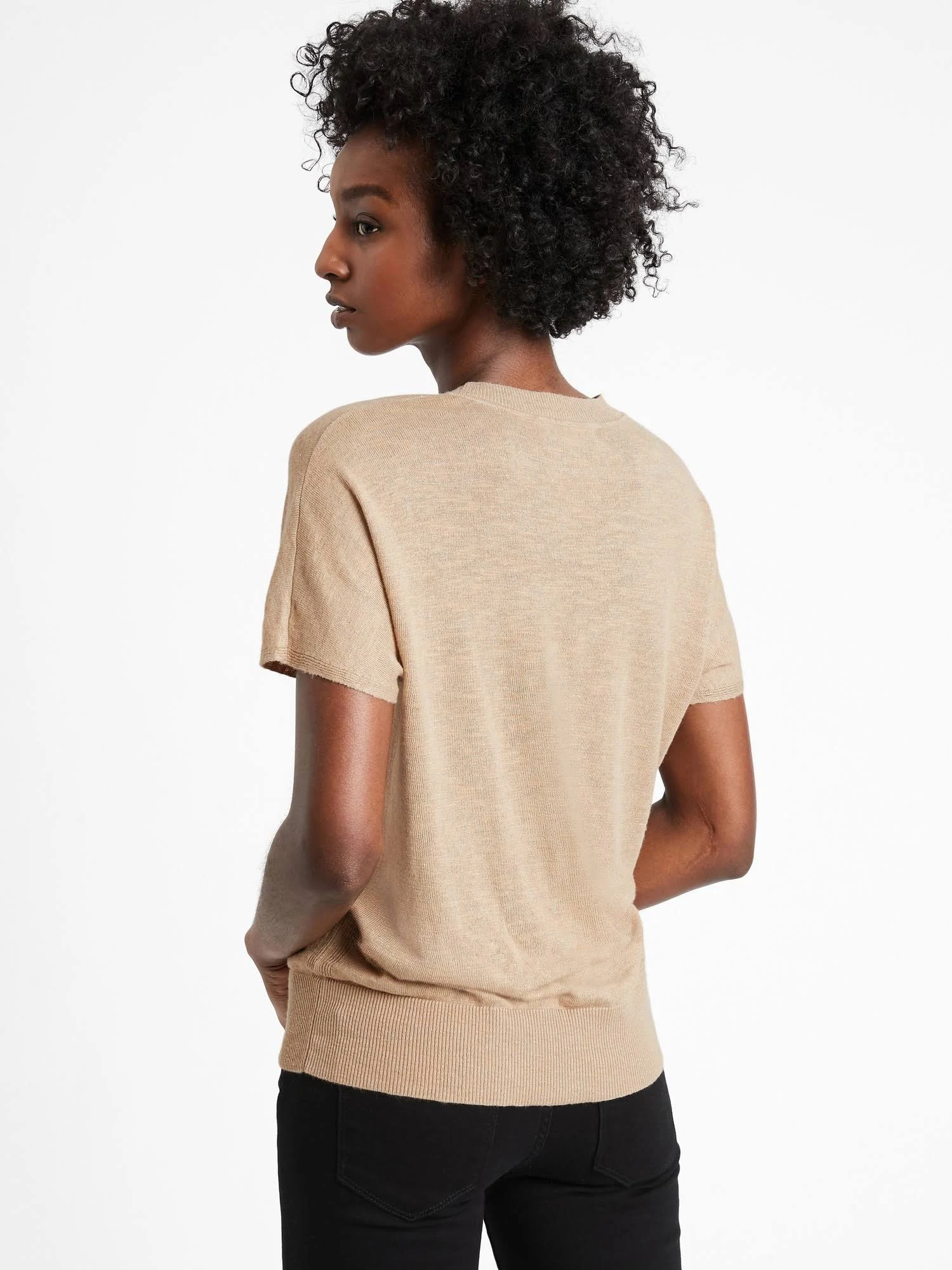 Banana Republic Women's Linen-Blend Short-Sleeve Sweater Cool Beige Size Xs