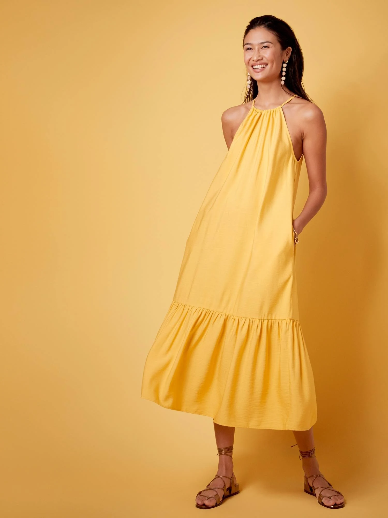 Banana Republic Women's Halter Midi Dress Banana Peel Tall Size S