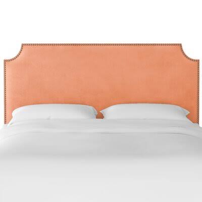 Alamak Velvet Notched Nail Button Upholstered Panel Headboard Willa Arlo Interiors Size: King, Color: Papaya
