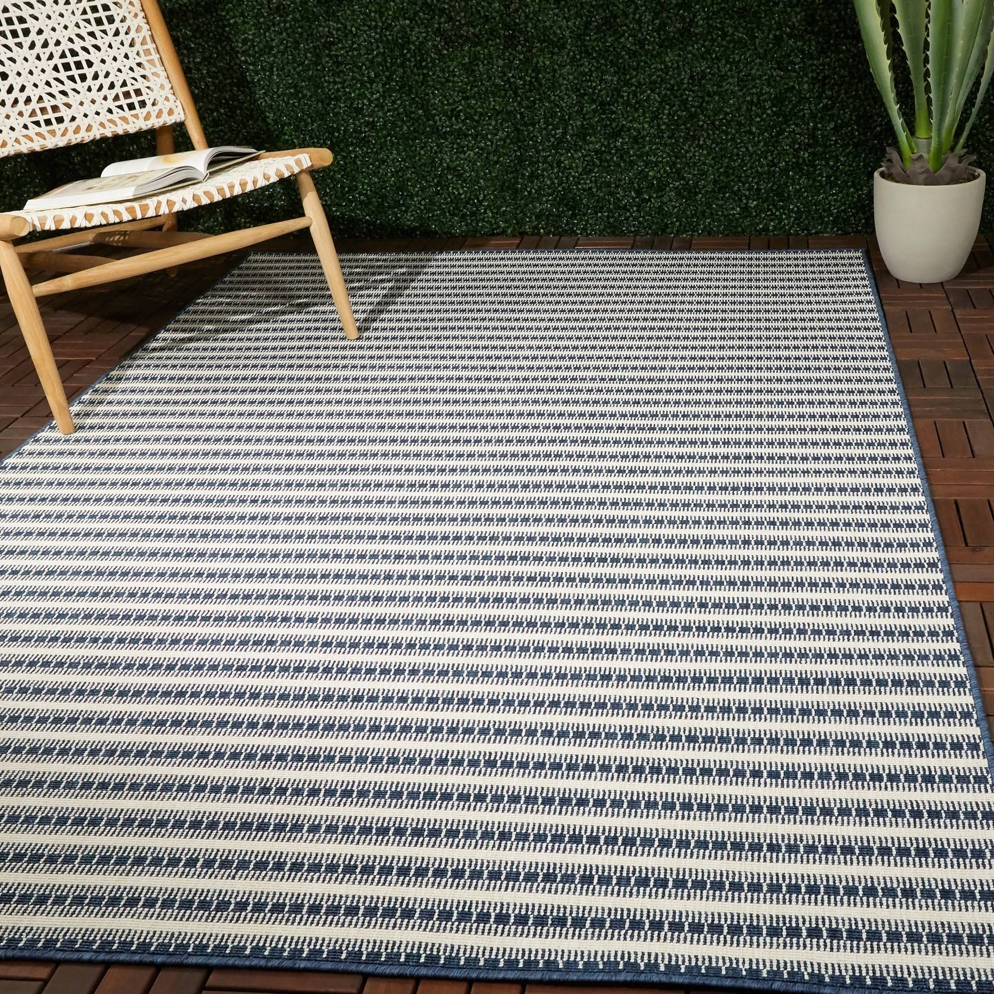 BALTA Niven Navy 8 ft. x 10 ft. Striped Indoor/Outdoor Area Rug, Blue