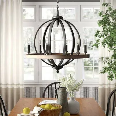 Birch Lane Heritage Bender 6 - Light Candle Style Wagon Wheel Chandelier with Wood Accents Finish: Brown/Oak