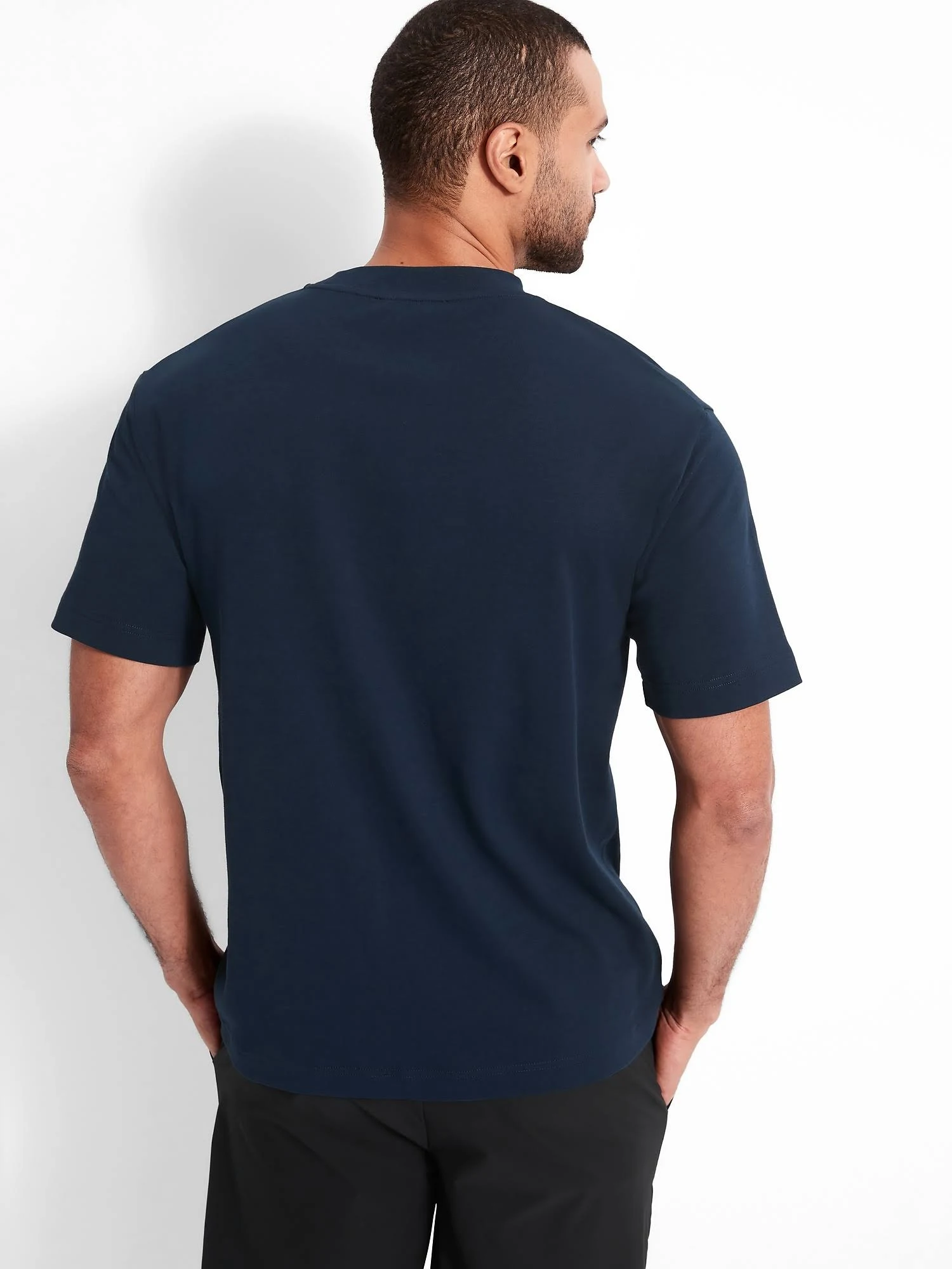 Banana Republic Men's Organic High Crew-Neck T-Shirt Navy Tall Size L