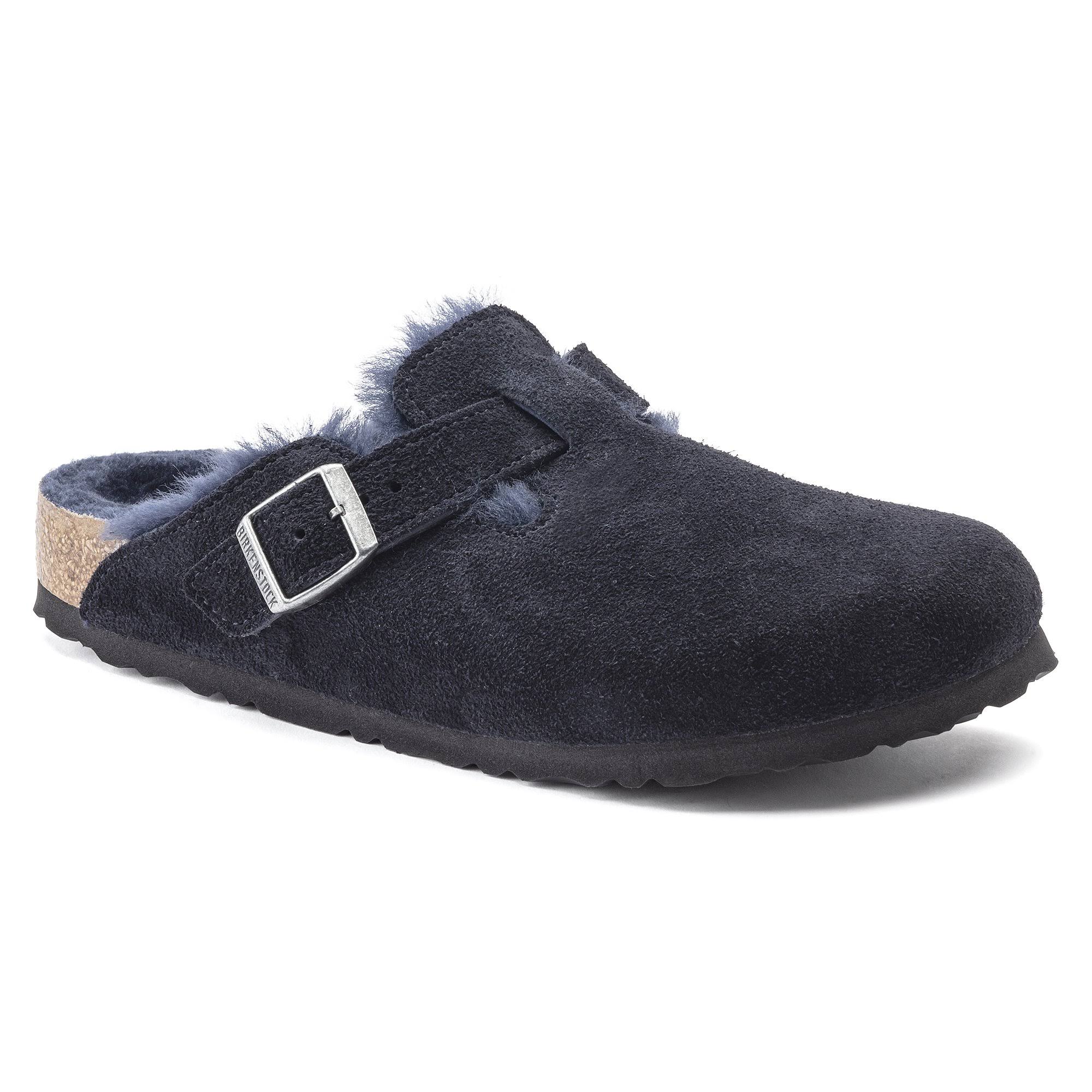Birkenstock Shearling Boston Suede Leather Midnight Clogs