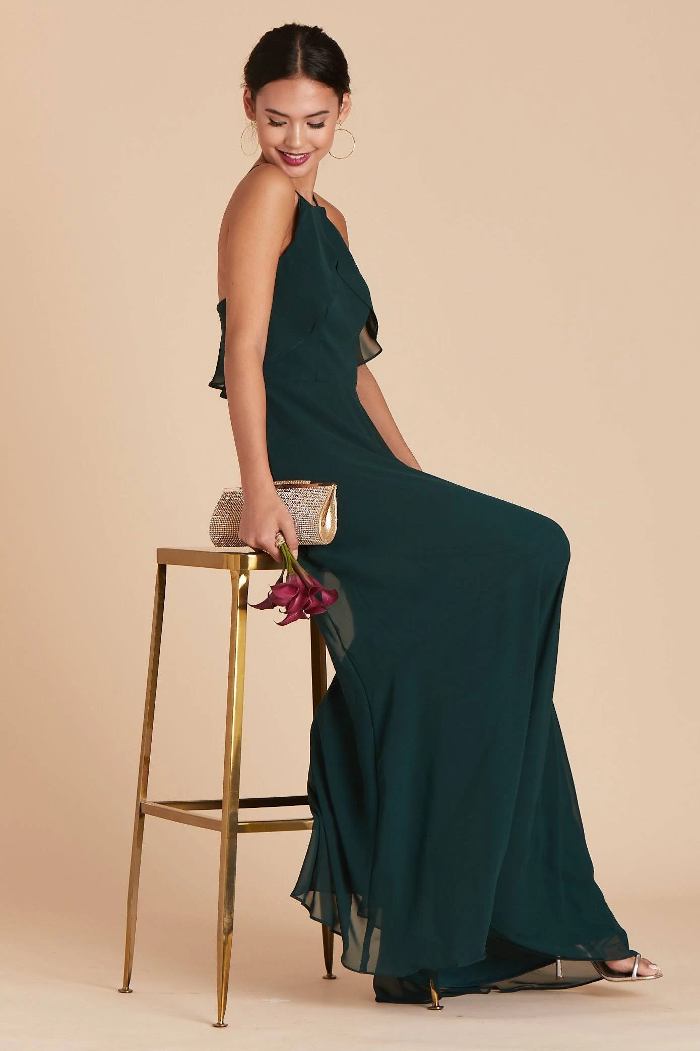 Birdy Grey Jules Chiffon Bridesmaid Dress in Emerald M / Emerald