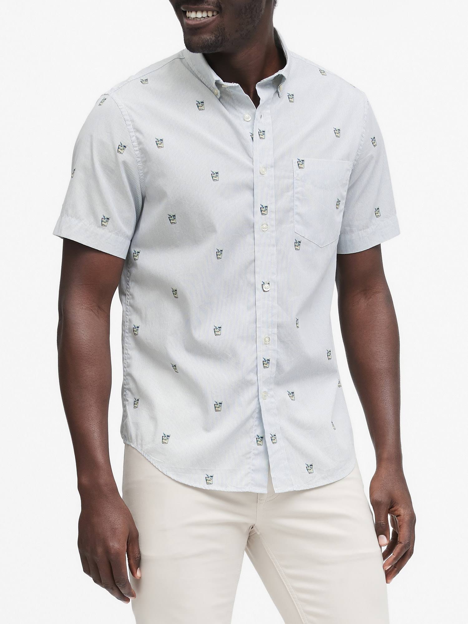 Banana Republic Men's Slim-Fit Luxe Poplin Shirt White & Navy Stripe Size L