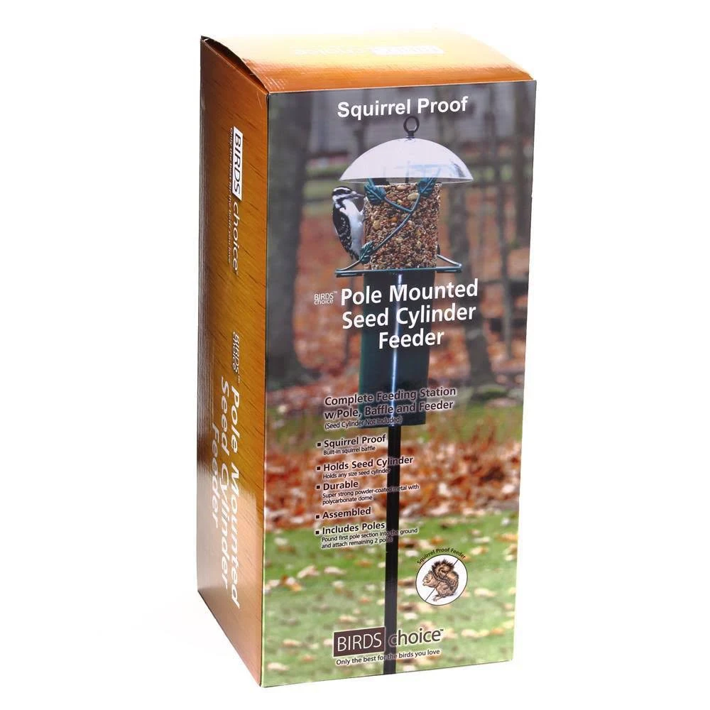 Birds Choice Pole Mounted Seed Cylinder Feeder with Squirrel Baffle