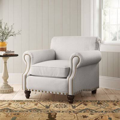 Landry 40x22 Wide Down Cushion Armchair Birch Lane Body Fabric: Tina Scarlet, Nailhead Detail: Old Gold Spotted