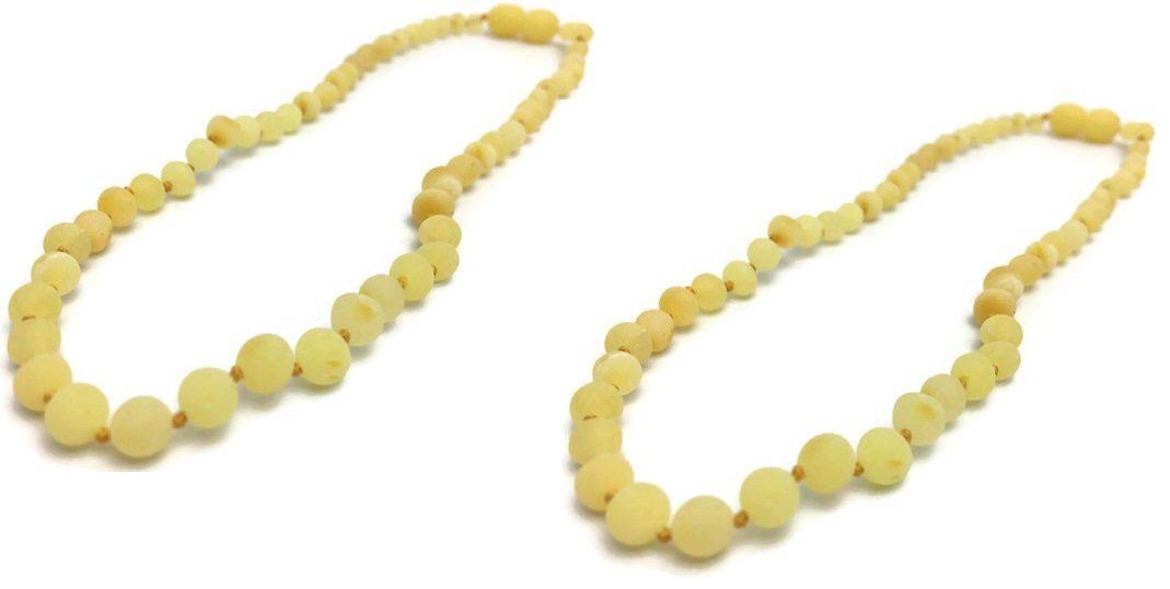 Two 11 in Amber Teething Necklace Raw Polish Basic Infant Screw Pop Clasp - Two 11 Raw Milk-Cognac Screw Clasp