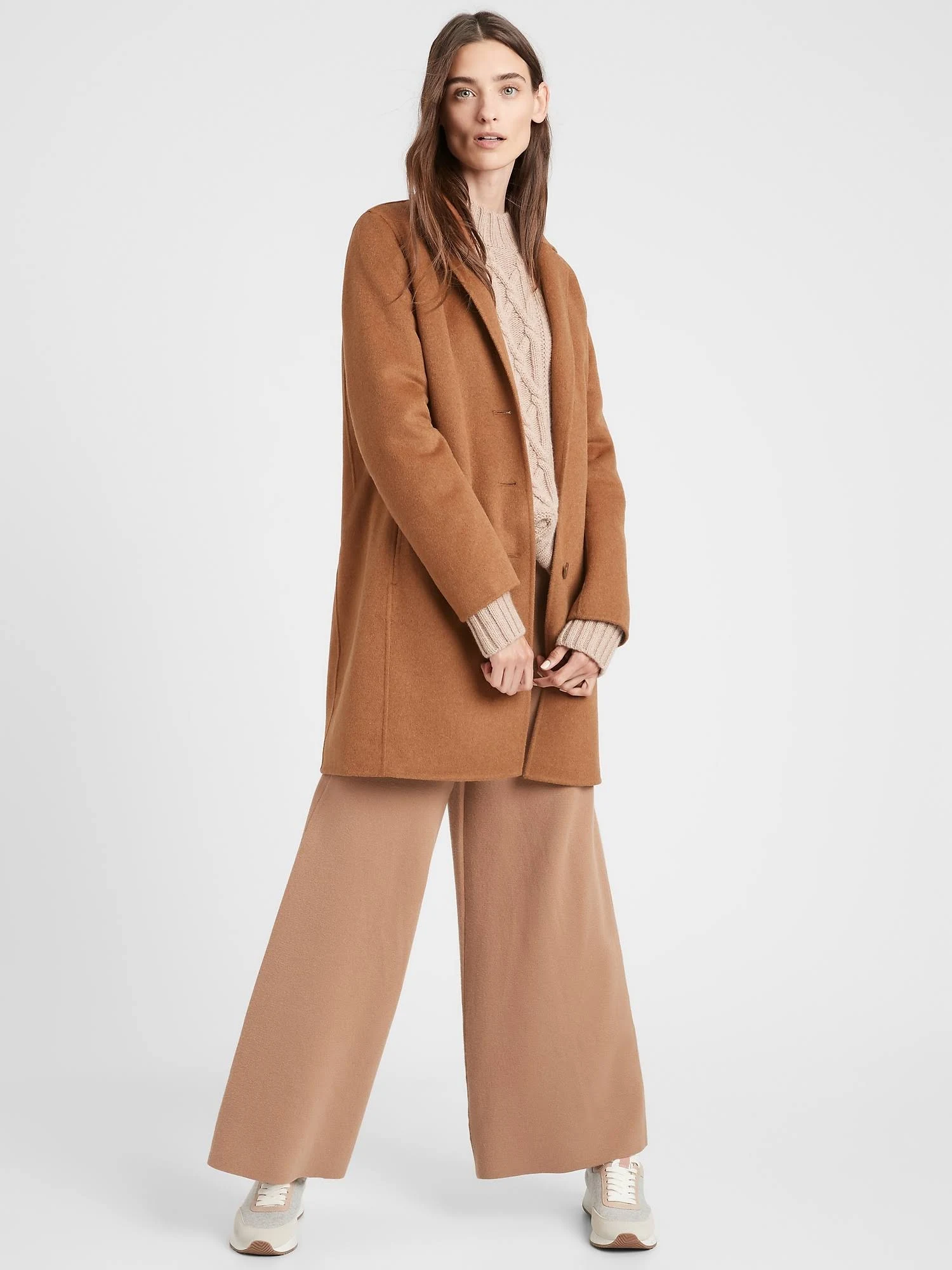 Banana Republic Women's Unlined Double-Faced Top Coat Dark Camel Size XL